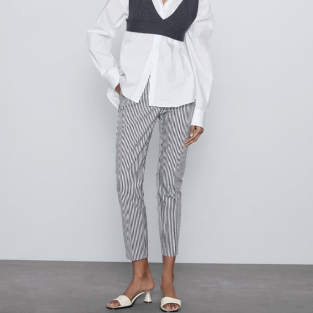 ZARA Striped Straight Leg Pants Slacks Trousers